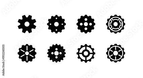 Collection of simple black icons depicting tropical landscapes and volcanoes in a grid pattern on a white background viewed from directly above