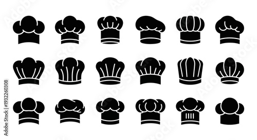 Collection of simple black icons depicting tropical landscapes and volcanoes in a grid pattern on a white background viewed from directly above