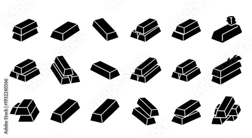 Collection of various 3D rectangular blocks and cuboid shapes illustrated from different viewpoints