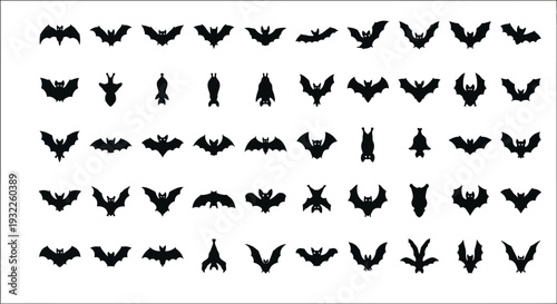 Collection of various bat silhouettes against a clean white background displayed in a grid pattern
