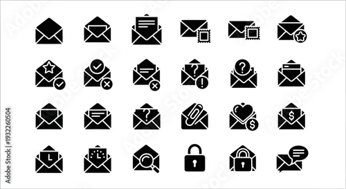 Collection of email and security icons in a grid layout