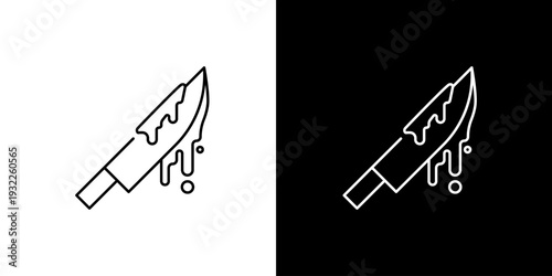 Minimalist vector line art icon of a blood-stained knife, symbolizing danger, crime, horror, and violence, perfect for thematic designs