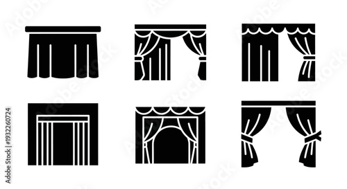 Collection of curtain and drapery illustrations showcasing various styles and designs in a graphic representation