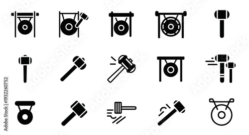 Various gavel icons displayed on different stands from multiple viewpoints