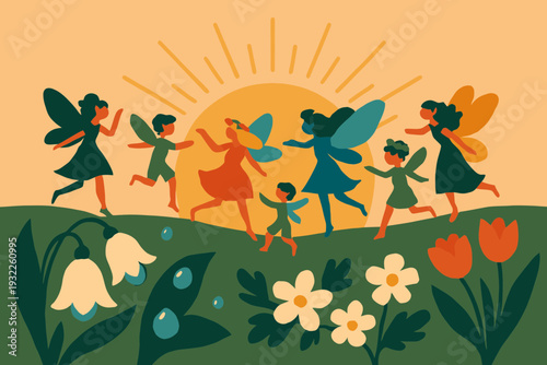 Fairies Dancing Around Equinox Sunrise