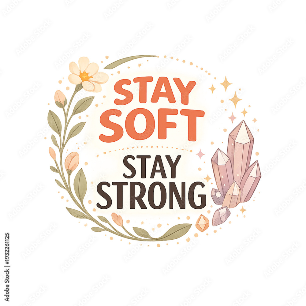Fototapeta premium stay soft stay strong, motivational quote design, inspirational typography, self love message, emotional strength, gentle strength, resilience concept, positive affirmation, mental health awareness, w