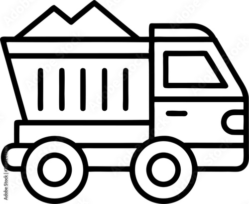 Dump truck icon outline vector graphic for construction and heavy machinery concept