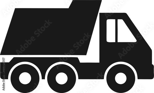 Black and white line drawing of a construction dump truck unloading rocks on a site Vector