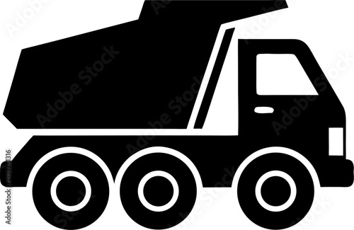 Simple black outline icon of a dump truck for construction or transport