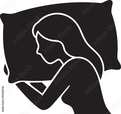 A serene silhouette captures the essence of a woman peacefully in slumber, finding deep comfort and tranquility on a soft pillow, embodying a moment of complete restful repose