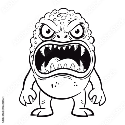 Roaring Furry Monster Line Art – Angry Creature Outline