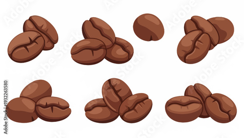 Roasted coffee beans in clusters.
