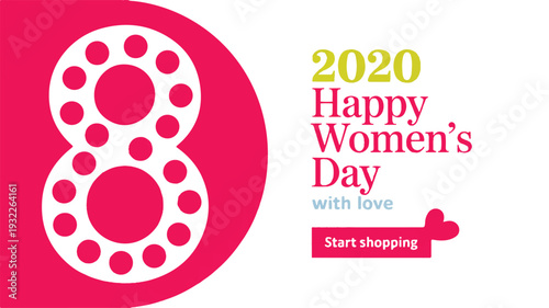 Modern promotional banner featuring a stylized number eight celebrating Women's Day with love and shopping encouragement