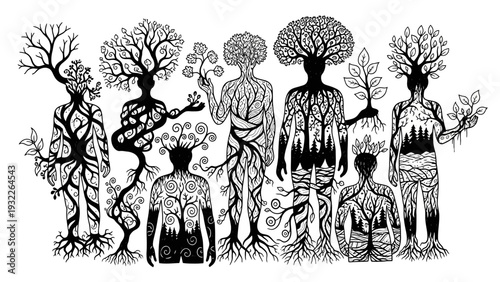 Tree Human Silhouette Illustration Art.