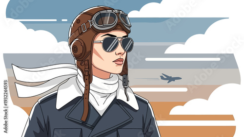 Female Aviator Wearing Goggles.