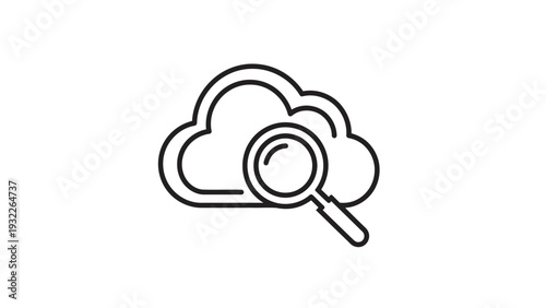 Cloud Search Icon Line Art.