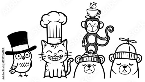 Cartoon Animals Wearing Hats.