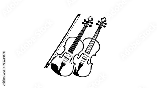 Violin Bow and Two Violins.