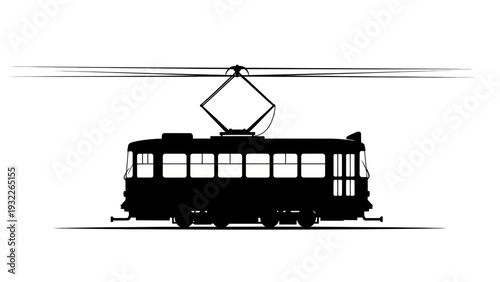 Black silhouette of a tram.