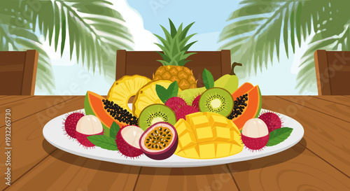 Colorful Tropical Fruits on White Plate 2.