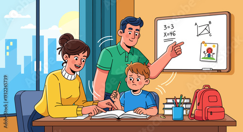 Family Helping Child with Homework Together 2.