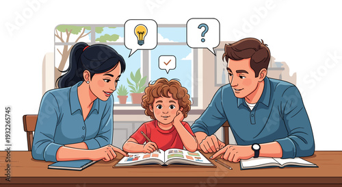 Family Helping Child with Homework Together 3.