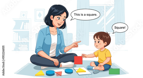 Mother teaching child shapes and geometry.