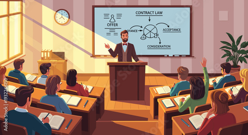 Teacher presenting to students in classroom 5.