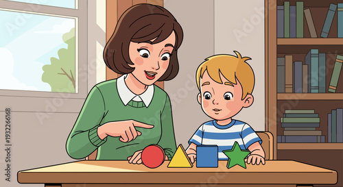 Woman and Child Playing with Shapes.