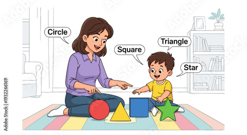 Woman and Child Playing with Shapes Together.