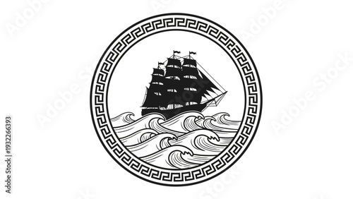 Vintage Ship Emblem Design Icon.