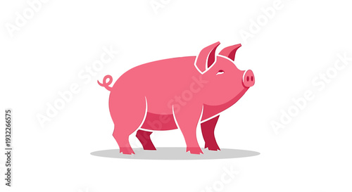 Pink Pig Illustration Standing on White Background. Vector Illustrations. EPS Editable
