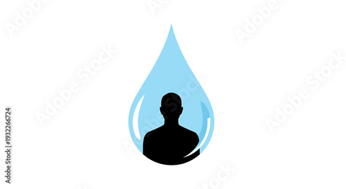 Silhouette of a Man Inside Water Droplet. Vector Illustrations. EPS Editable