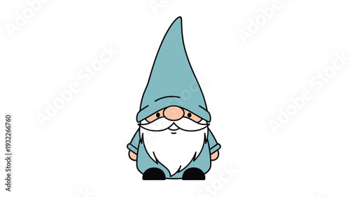 Traditional garden gnome with a long white beard and a tall blue pointed hat stands alone against a white background.