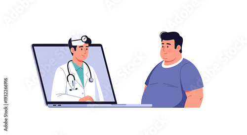 Telemedicine Consultation with Doctor on Laptop. Vector Illustrations. EPS Editable