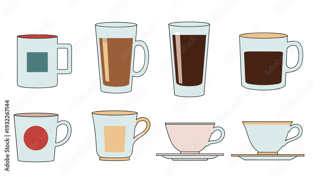 custom made wallpaper toronto digitalWide variety of coffee mugs and tea cups filled with different hot beverages displayed in a neat grid on a white backdrop.