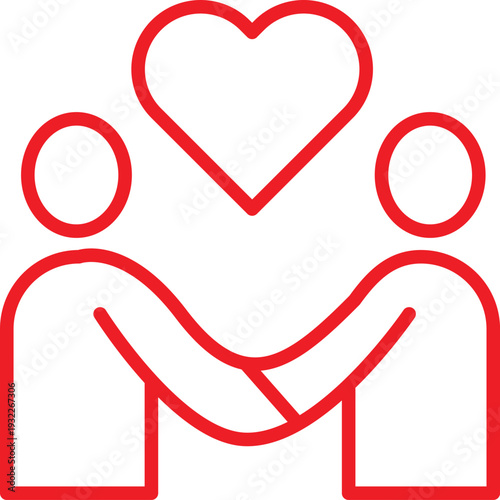 A red line art illustration depicting family connection and loving embrace