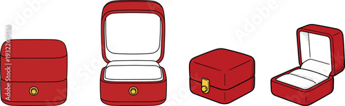 Red velvet jewelry boxes collection showing open and closed views for engagement ring gifts