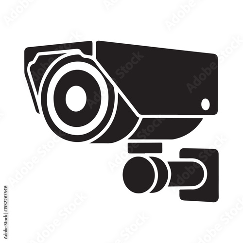 A simple black and white icon depicting a security camera with a bracket mount