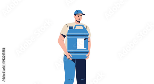 Water Delivery Service Man Carrying Large Bottle. Vector Illustrations. EPS Editable