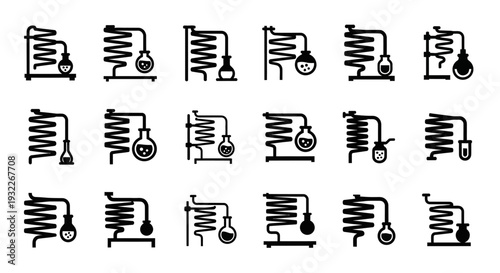 A collection of 16 distinct black spring icons on a clean white background, showcasing various designs and styles from different viewpoints