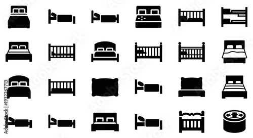 Collection of various bed illustrations displayed in a grid pattern