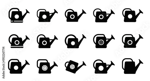 Collection of various kettle icons in black and white design