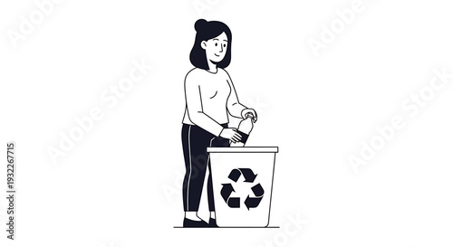 Woman Disposing of Waste in a Recycling Bin. Vector Illustrations. EPS Editable