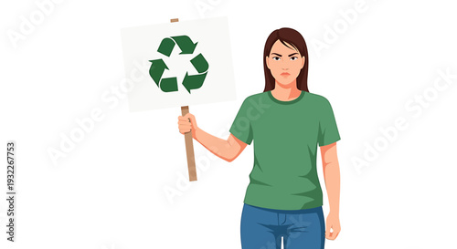 Woman holding a recycle sign advocating for environmental protection. Vector Illustrations. EPS Editable