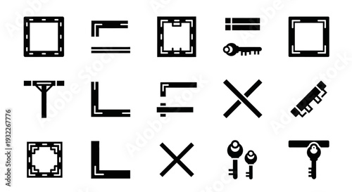 Collection of various black construction and hardware icons on a plain background