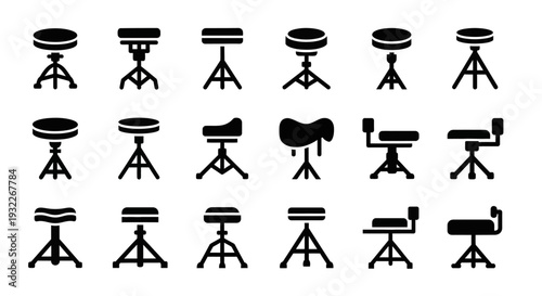 Collection of various camera tripod icons in different configurations and orientations