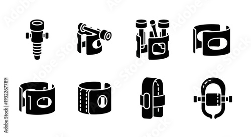 Collection of camera accessories displayed in a grid layout on a plain background from a direct viewpoint