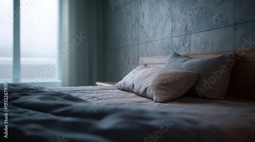Urban loneliness inside an abandoned motel room , dim lighting, muted colors, lonely atmosphere, mysterious visual metaphor of a bed that gets colder each night, cinematic composition, gritty