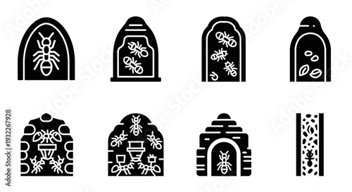 Collection of Beehive Illustrations Featuring Bees and Honey